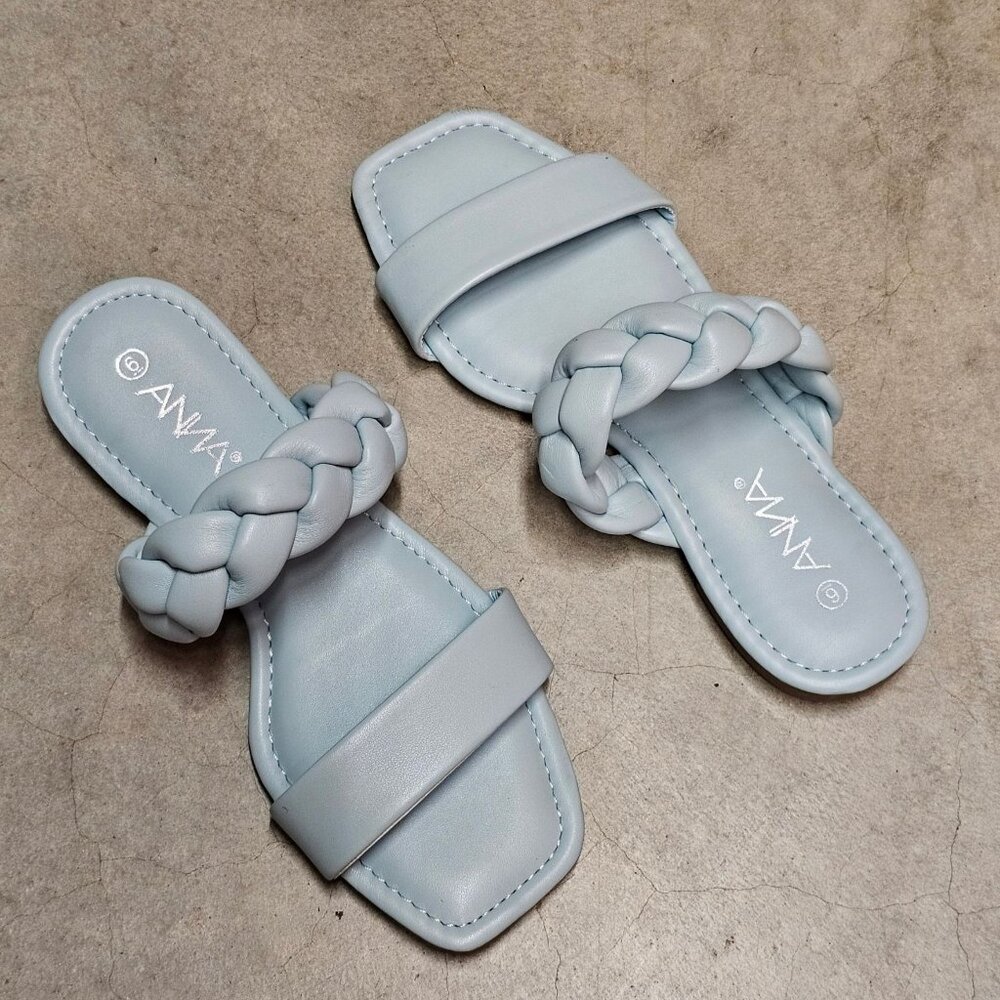 Braided Strap Light Blue Square-Toe Womens Sandals